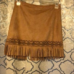 Embroidered and fringe skirt